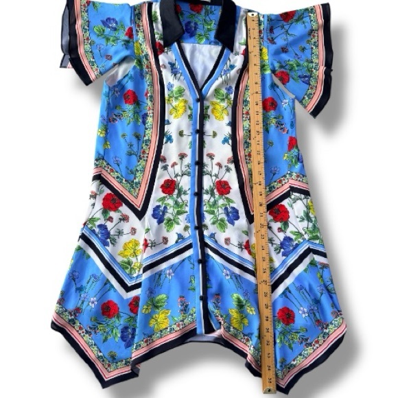 Alice + Olivia Conner Floral Scarf-Print Shirt Dress Size Large - Picture 10 of 13